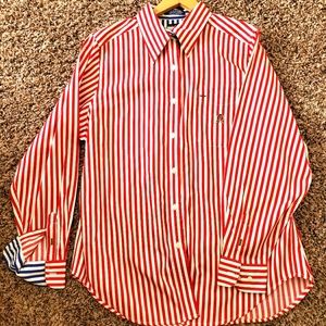Tommy Hilfiger, Red and White Stripe Dress Shirt